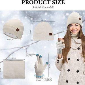 Beanie Hat Scarf and Glove Set, Women Winter Hats 3-Piece, Beanie Neck Warmer an